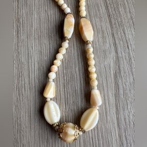 30” Beaded Necklace Cream and Gold Accent Necklace